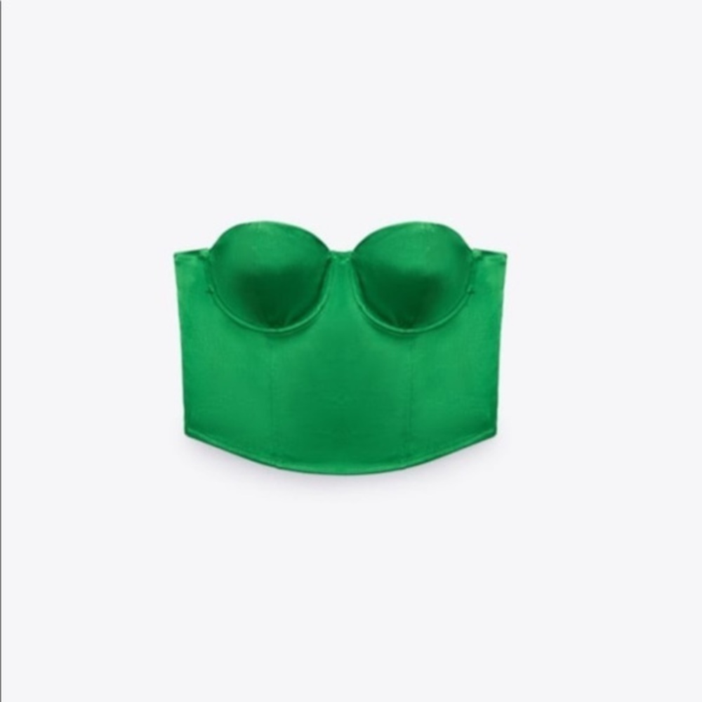 New Zara | Green Satin Effect Corset Crop Top - Picture 16 of 17